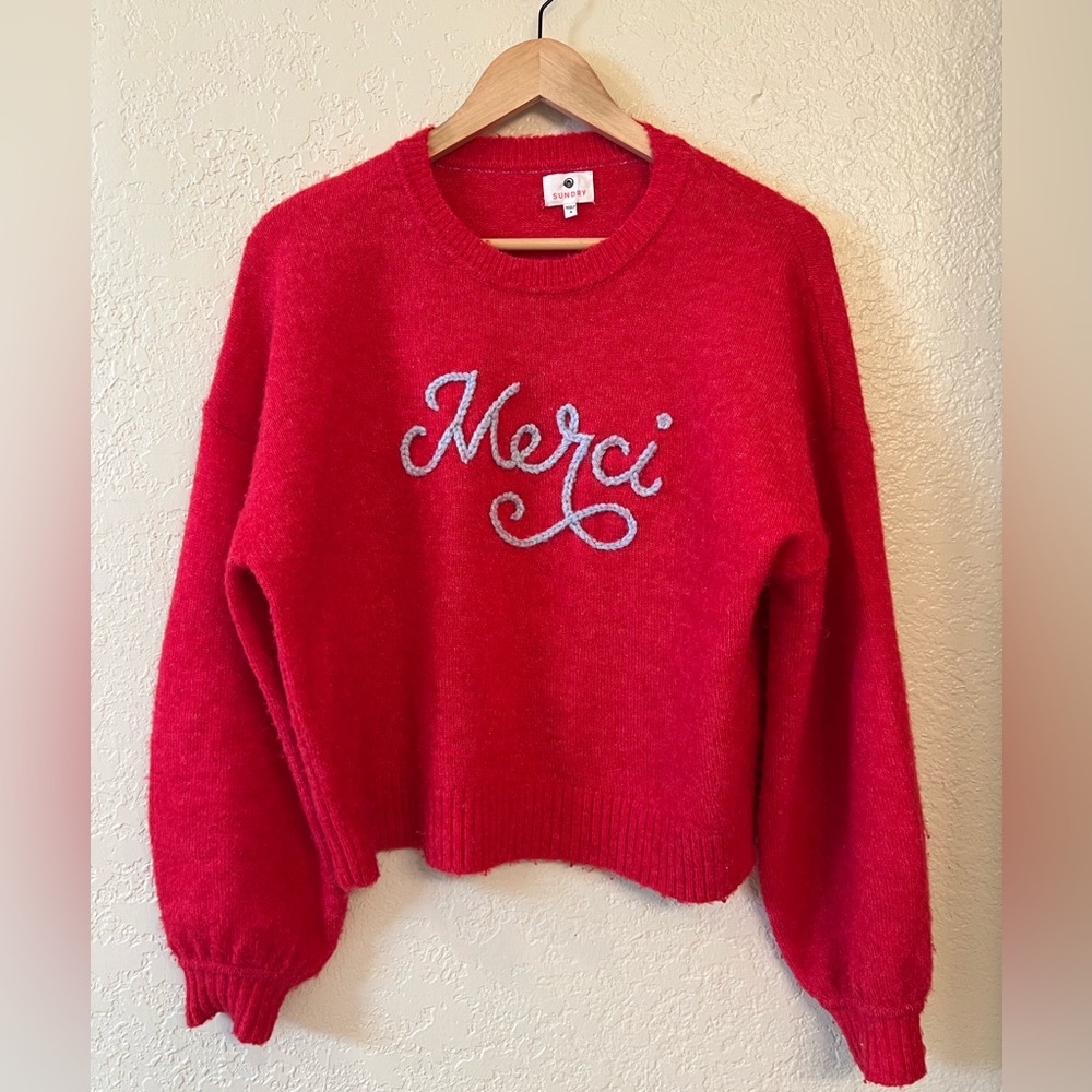 Sundry Red Merci Sweater - Picture 4 of 6
